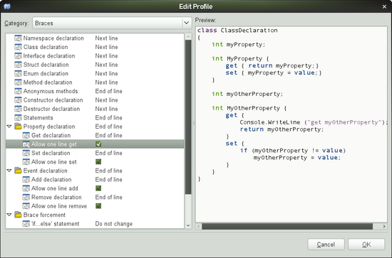 C# formatting settings dialog