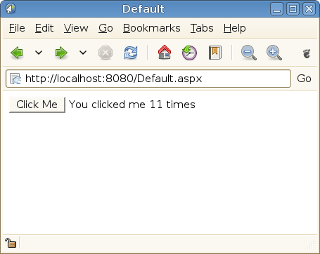 Demo output from the ASP.NET application showing a Click Me button and text